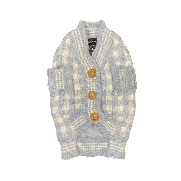Aqua Pet Plaid Cardigan Dog Coat Sweater Gold Button Cozy Preppy Knit Fancy XS - Picture 2 of 8